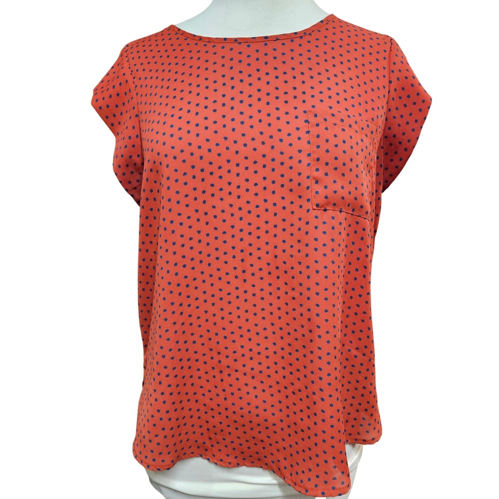 Alice Blue Cap Sleeve Polka Dot Top Women's Size M Orange Blue